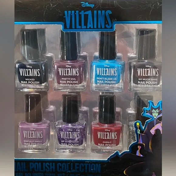 Disney Villains Nail Polish Collection - Red, Blue, Purple, Silver 8  pack - Picture 2 of 3